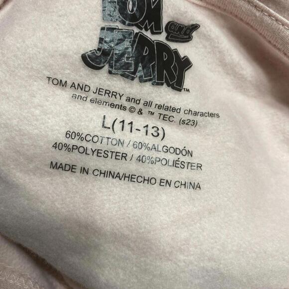 Tom & Jerry Juniors Size L 11/13 Pullover Pink Hoodie Front & Sleeve Graphic - Picture 9 of 9